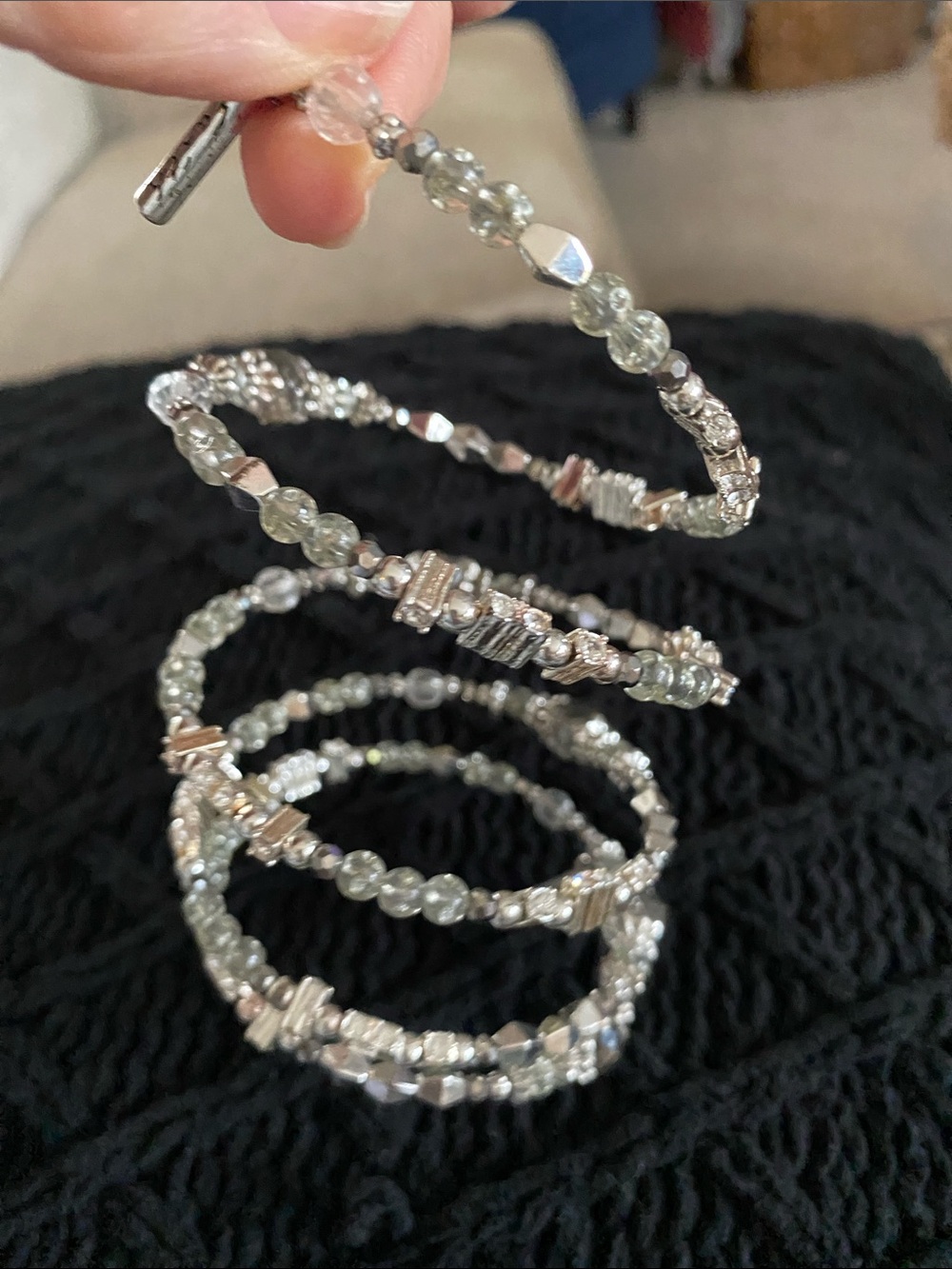 Silver-Tone Coil Bracelet wit Crystal Beads